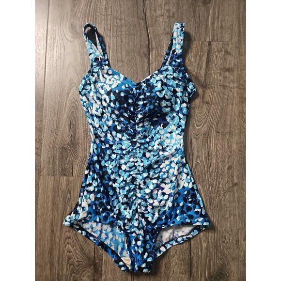 Maxine of Hollywood Blouson Ruched Pin-Up One-Piece Swimsuit Women's Size 10 - Picture 1 of 3